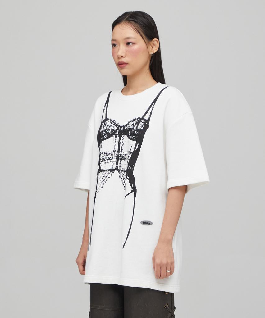 LALAFOX Corset Printing Oversized Sweat Shirt White Bq4Ch001