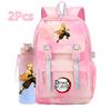 2Pcs/set Cartoon Demon Slayer Printed Backpack with 750Ml Water Bottler for Teenager Bookbag Large Capacity Waterproof Travel Bag
