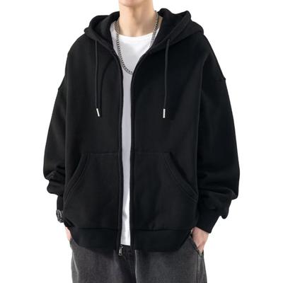 Men Autumn Winter Hoodie with Zipper Solid Color Long Sleeve Hooded Coat Male Cozy Stylish Outerwear