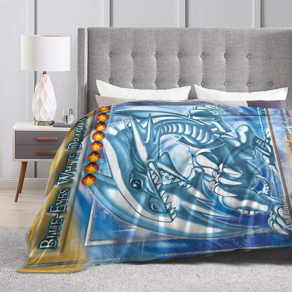 Anime Yu Gi Oh Card Fleece Blankets Blue Eyes White Dragon Anime Cartoon Fashion Throw Blanket for Home 125*100cm Bedspread,