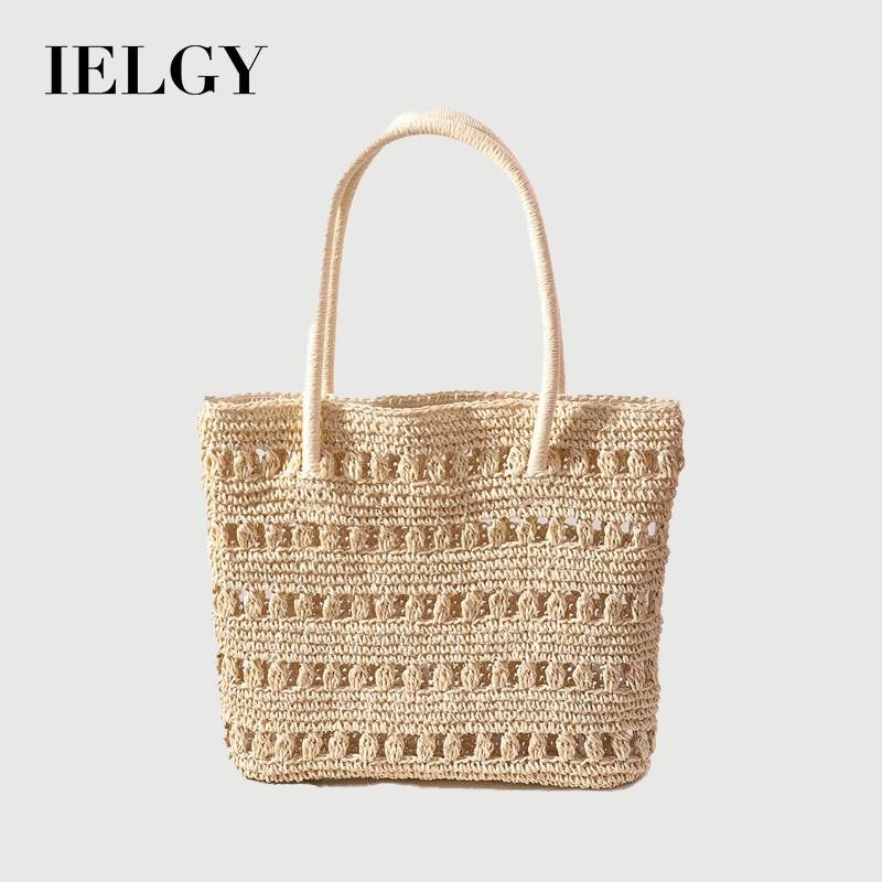 IELGY Vacation Beach Straw Bag Hollow Classy One-Shoulder Portable Woven Bag