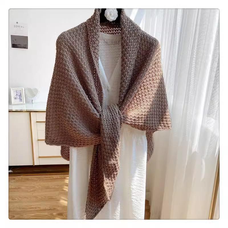 

Кардиган в корейском стиле, длинный вязаный, солнцезащитный - Легкая летняя шаль с ажурным дизайном для женщин кофейный