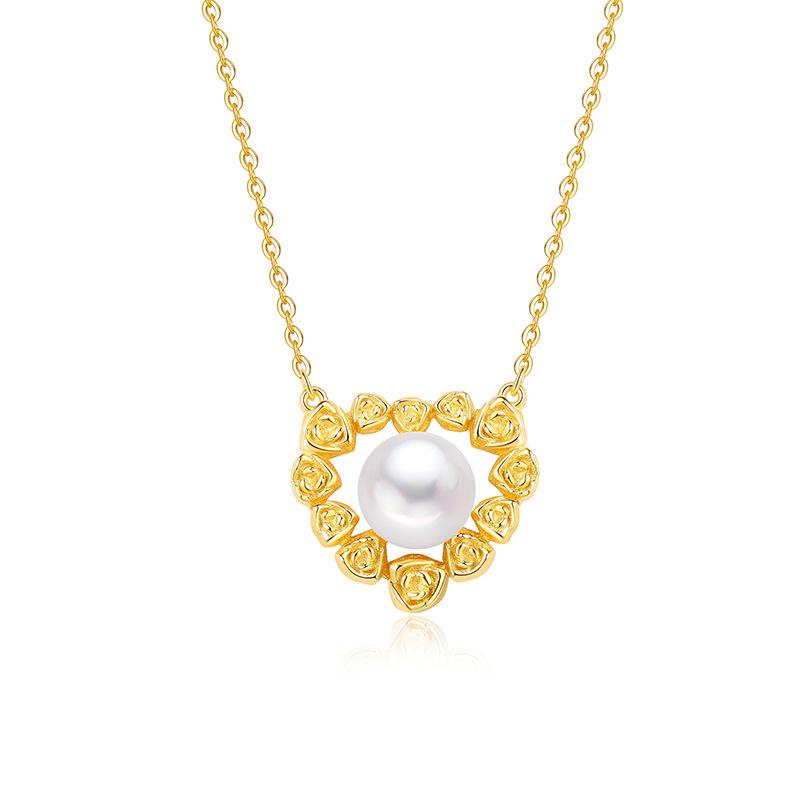 Elegant French Romantic Rose & Pearl Clavicle Necklace - S925 Sterling Silver Sterling Silver