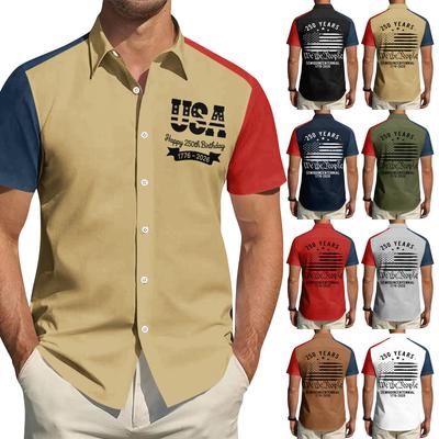 Men's Independence Day Printed Collared Top Men's Casual Sports Short-Sleeve Shirt