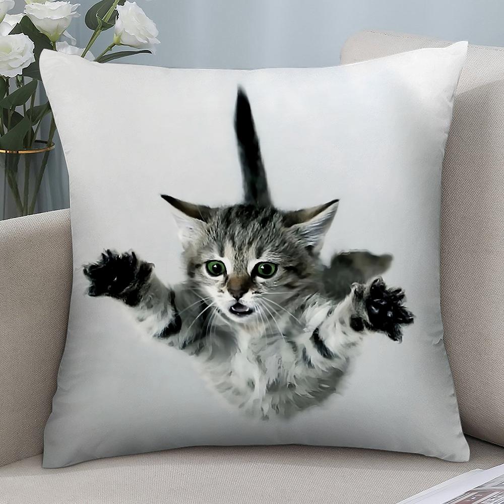 Adorable Cat Cute Pillow Case Short Plush Pillow Covers Sofa Decorative Gift Home Double-Sided Printing Cushion Cover