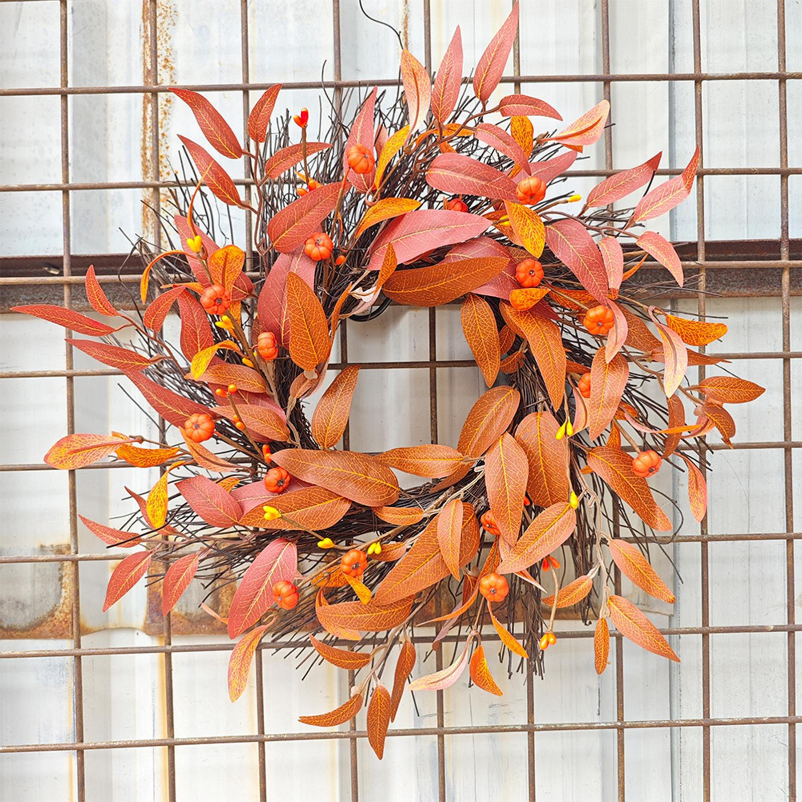 Fall Front Door Wreath Autumn Wreath,Orange Thanksgiving Wreath,Harvest for Holiday Festival
