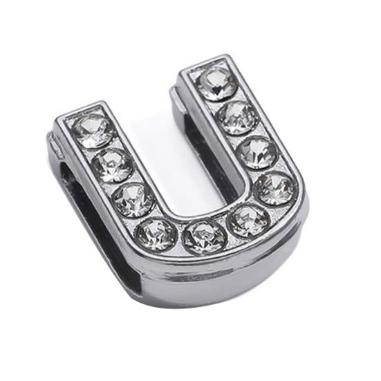 Rhinestone Letter Beads Alloy A To Z Charms Slide Letter Charms Small Spacer Beads for DIY Jewelry Making Keychain Cell Phone Chain Bracelet Craft