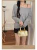 Dark Blue Off-the-Shoulder Long-Sleeve Women's Slimming Autumn Top