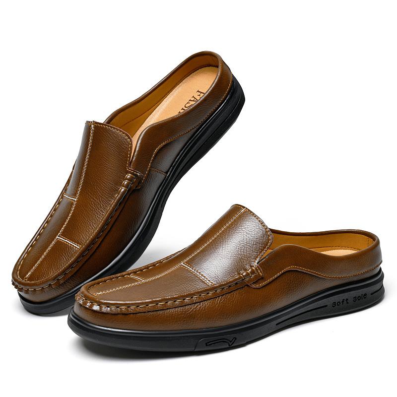 Fashion Mens Muller Shoes Four Season New Anti Slip Business Loafers Fashion Comfort Casual Slip On Flats Soft Soled Half Drag Slippers