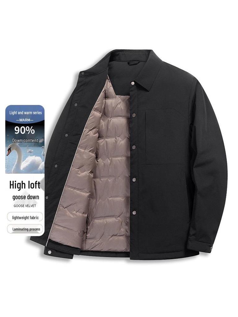 Men's Premium Lightweight Winter Goose Down Jacket with Turn-Down Collar - Mid-Age Business Casual Outerwear