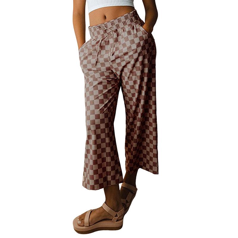 

2025 Women s European & American Fashion Plaid High-Waisted Loose Straight-Leg Summer Pants Small хакі