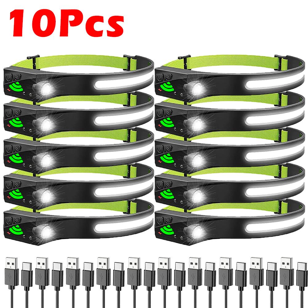 COB LED Sensor Headlamp USB Rechargeable Camping Search Light Built-in Battery Headlight Led Head Torch for Fishing Camping