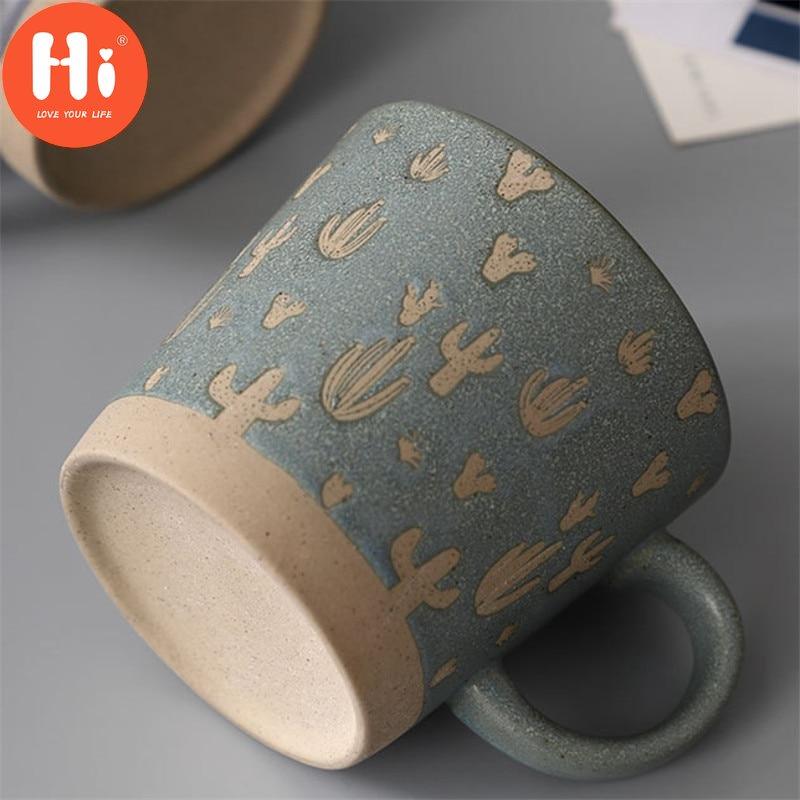 Hi Nordic Ceramic Retro Coffee Mug Simple Office Tea Cup Coarse Pottery Handmade Breakfast Milk Mug Couple Drinkware