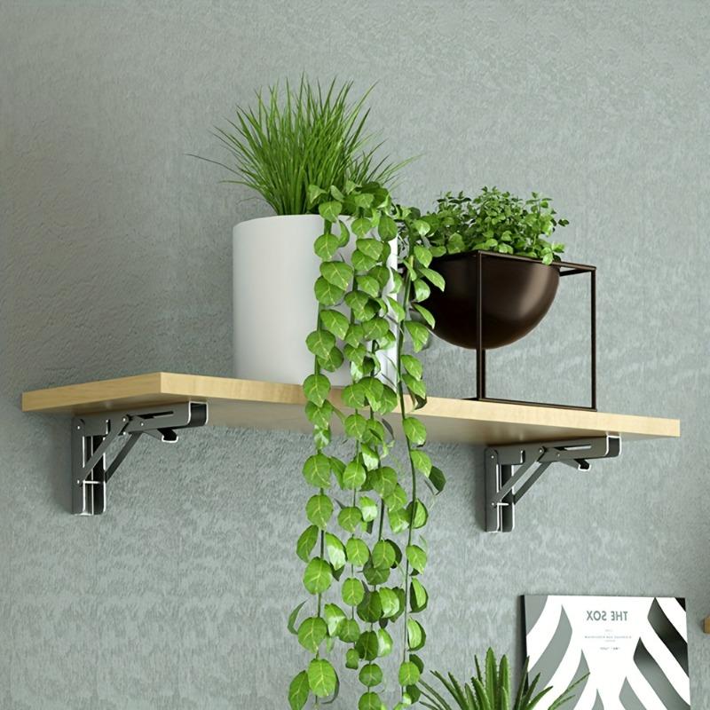 2pcs Folding Shelf Brackets Heavy Duty Stainless Steel Wall Mounted Collapsible Space Saving for Garage Workstation Toilet Shelf