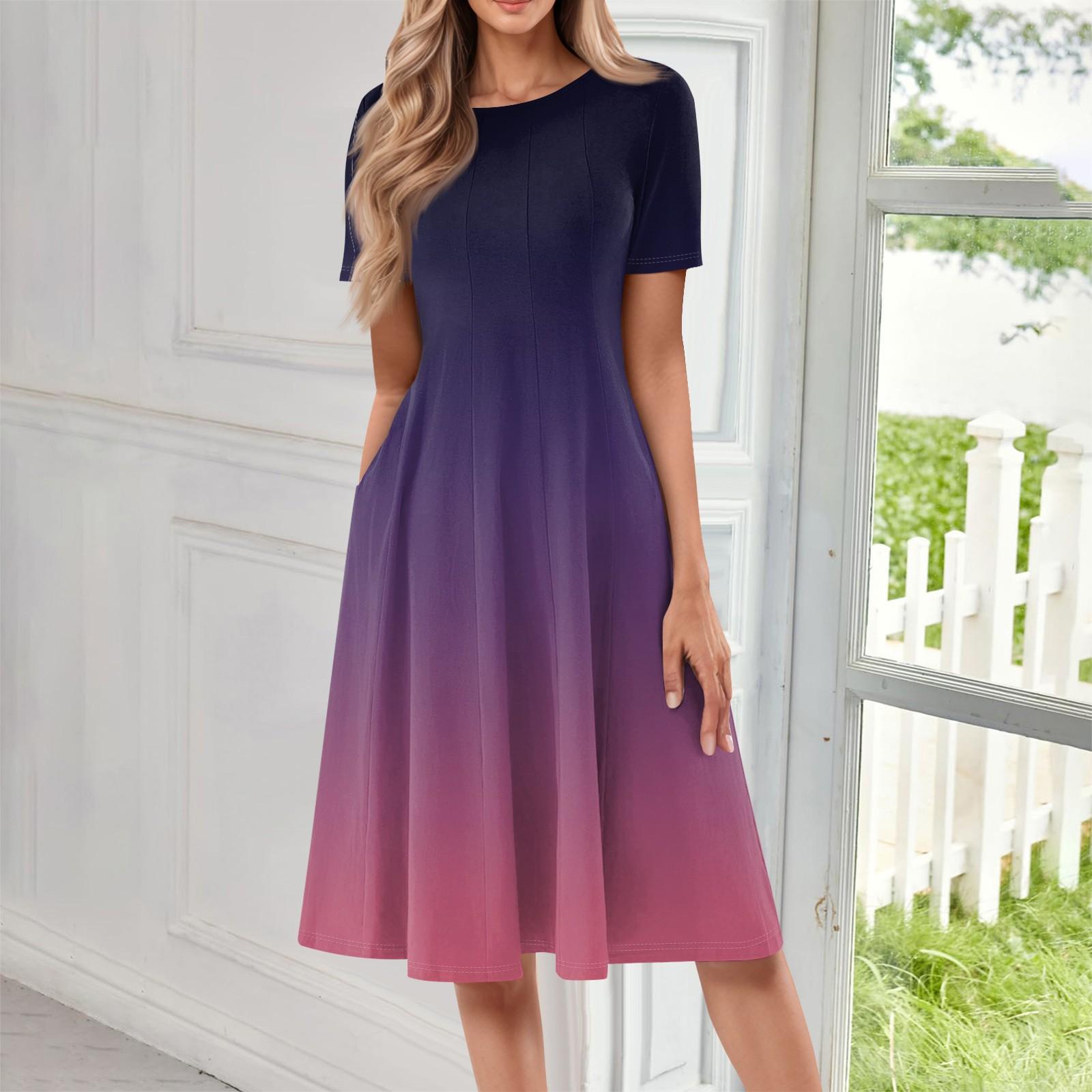

Женское повседневное модное платье с круглым вырезом и коротким рукавом средней длины с градиентом XL фиолетовый