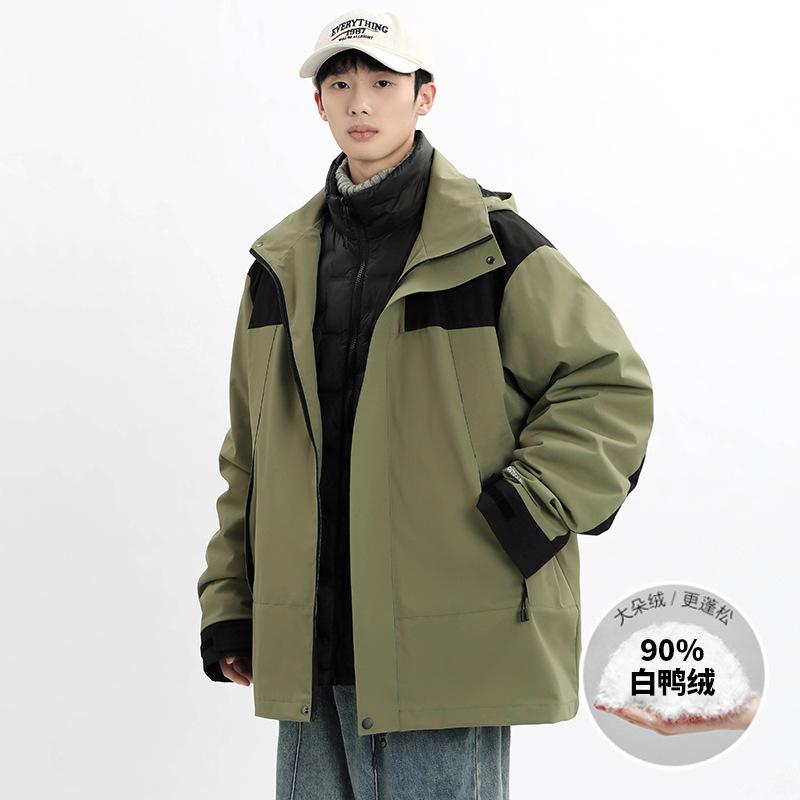 

Winter new men s Korean version hooded contrast letter print stylish cold-resistant warm white duck down couple down jacket 3XL