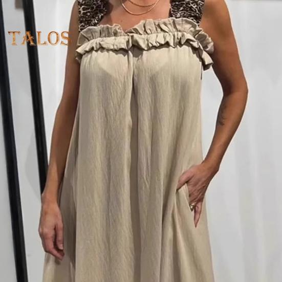 Women's Sleeveless Maxi Dress Ruffle Strap Square Neck Long Dress Casual Boho A-line Dress with Pocket Summer Beach Sundress