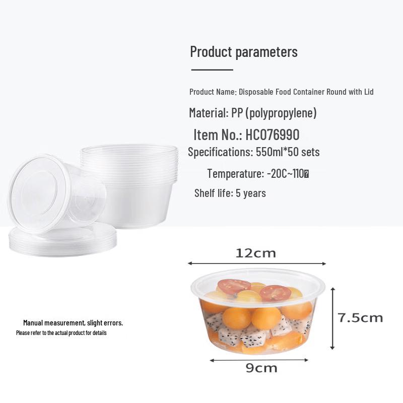 MARYYA 550ml Disposable Round Food Containers with Lids