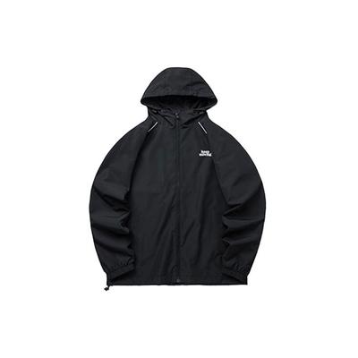 Einfarbiger Print Zip-Up Langarm Kapuzenjacke Herren Oberbekleidung Schwarz 952218615-3