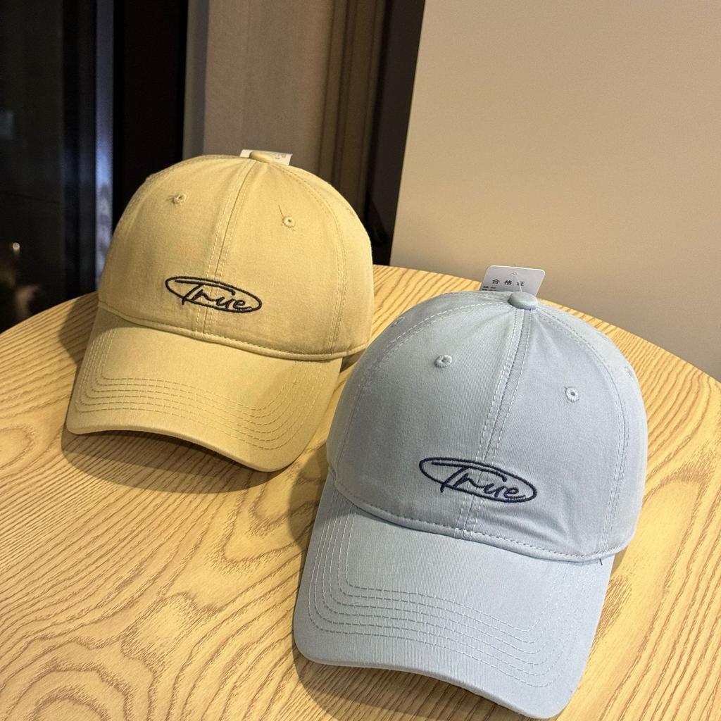 Korean-style fashion yellow letter embroidery Korean-style washed cotton baseball cap for young couples, suitable for outings, unisex sun hat