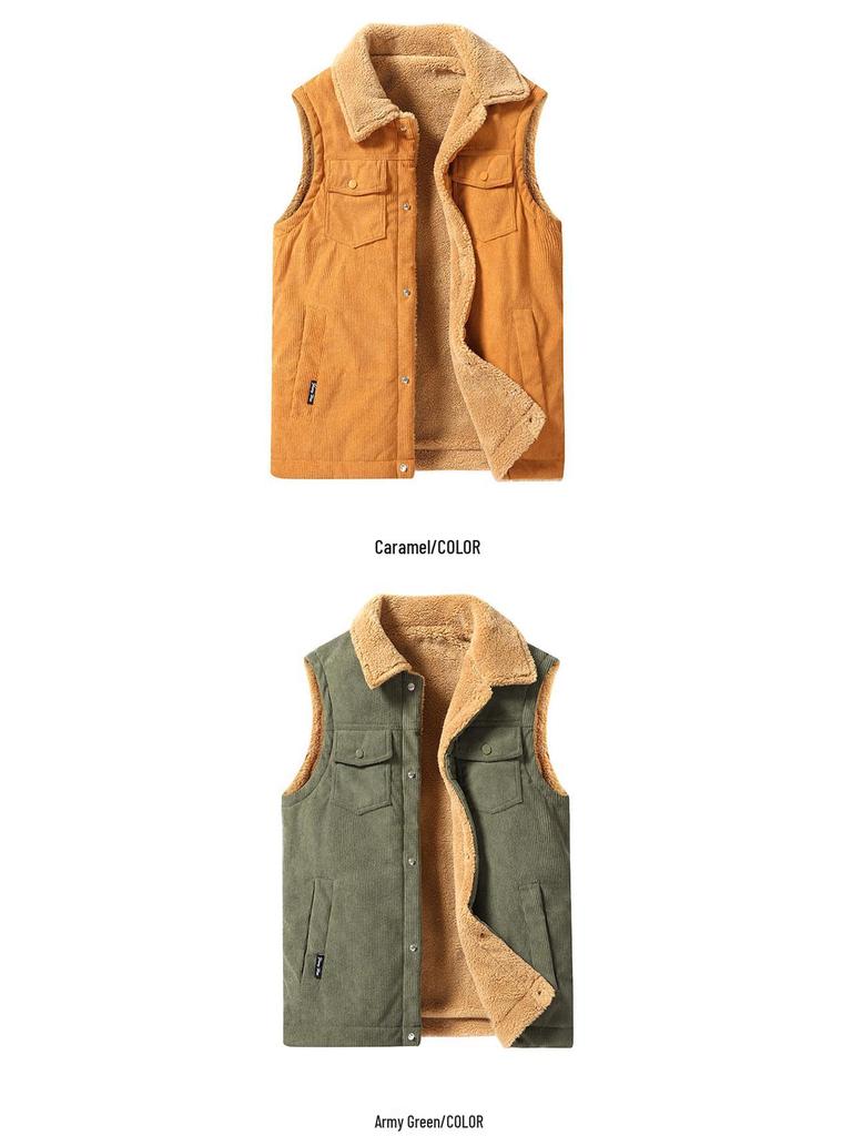 ZH 8027 Men's Retro Corduroy Lambswool Vest - Thickened, Plus Size, Versatile, Casual Workwear Outerwear