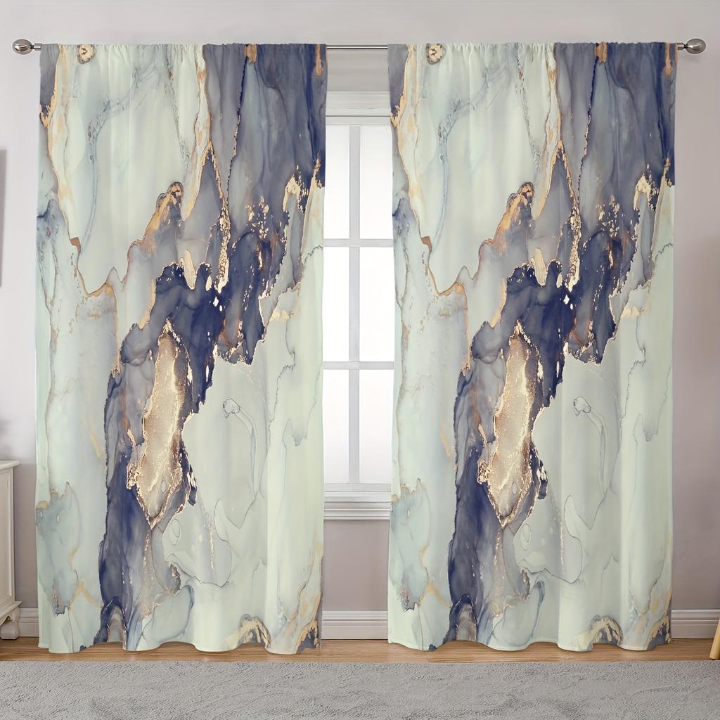2pcs Marble Scenery Digital Printing Curtains Modern Style Decor For Living Room Bedroom Through Rod Curtains Rideau Cortinas