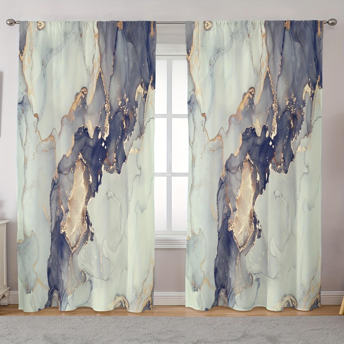 

2pcs Marble Textured Digital Printed Curtain Rod Pocket Living Room and Office Furniture Decor Home Decor Semi Blackout cortinas (50Wx50H)x2(CM)&Grommet Top