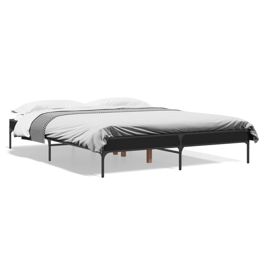 Bed Frame Black 150 x 200 cm Particleboard and Metal