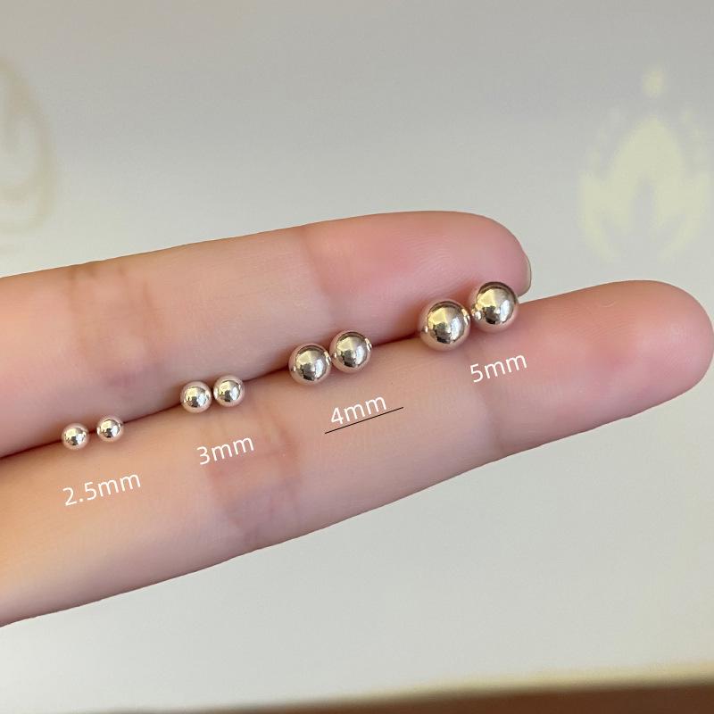 925 Sterling Silver Round Bead Stud Earrings - 2024 Women's Trend, High-End Ear Care & Cartilage Jewelry