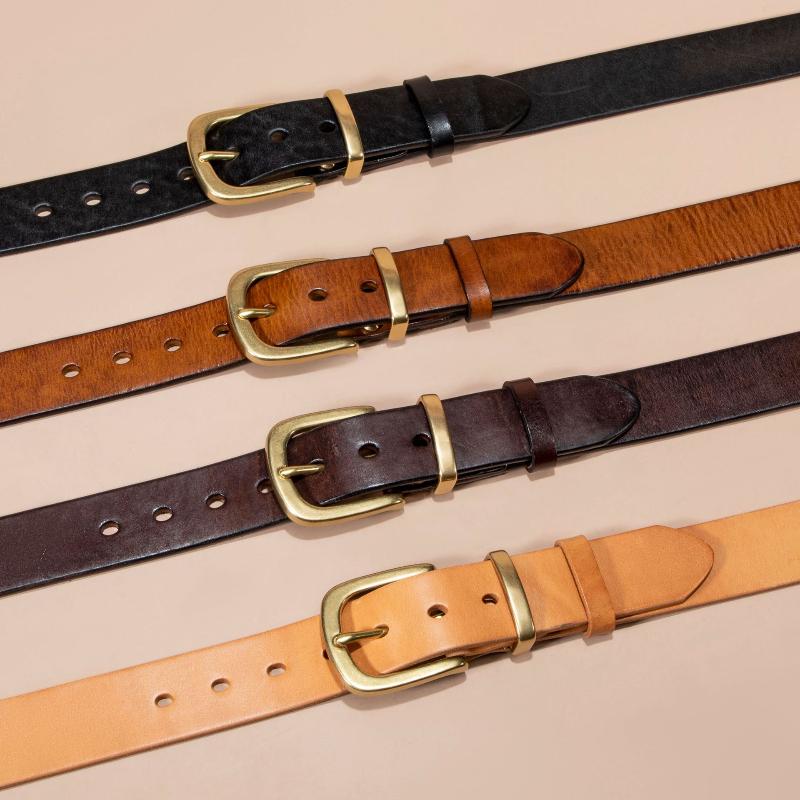 First Layer Cowhide Belt, Simple Copper Pin Buckle Men's Decorative Versatile Leather Belt