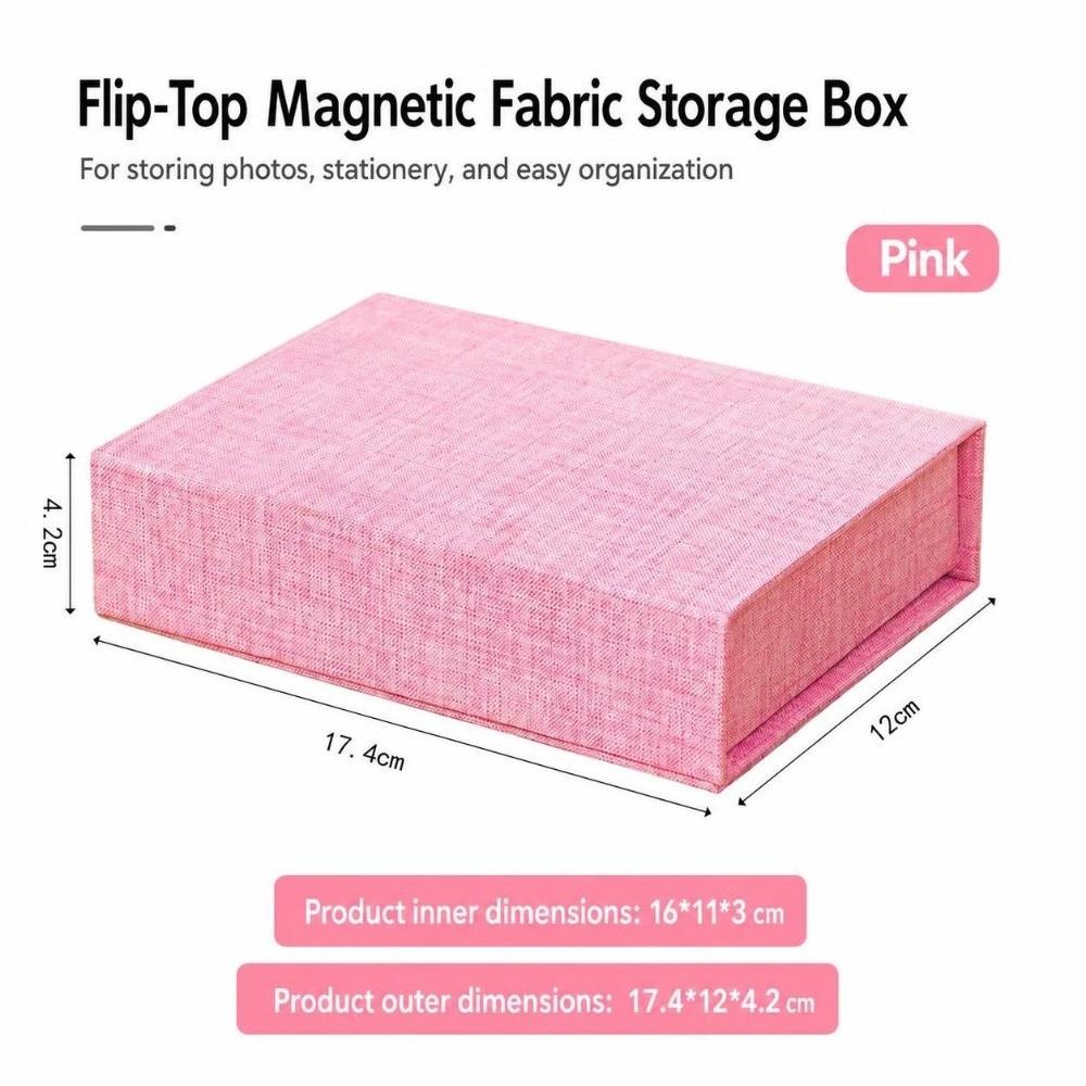 Magnetic Close Photo Storage Box Linen Fabric Gift Container Card Organizer For Office Desk