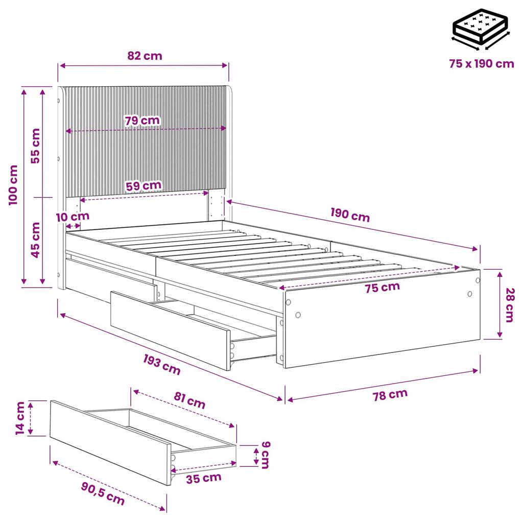 Bed Frame with Storage Space and Headboard Smoked Oak