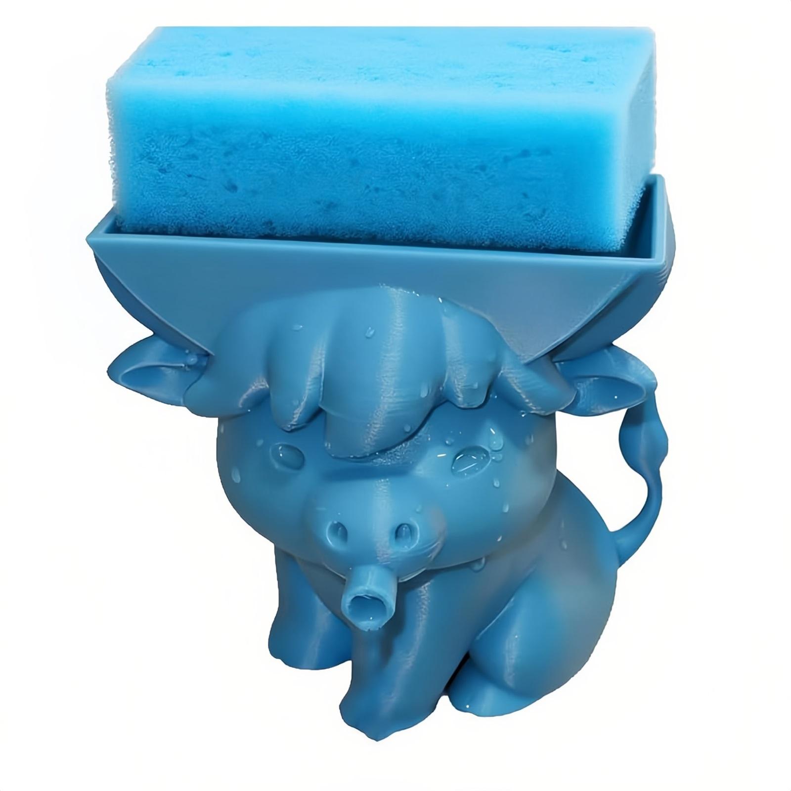Cute Cow Shaped Kitchen Sponge Holder,Self Draining Sponge Caddy Sink Organizer,Cartoon Animal Sponge Tray One Size