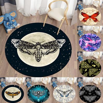 Dead Moth Rug for Living Room Area Gothic Skull Rug Round Rug Butterfly Moon Star Rug Polyester Rug Home Decor Floor Mats