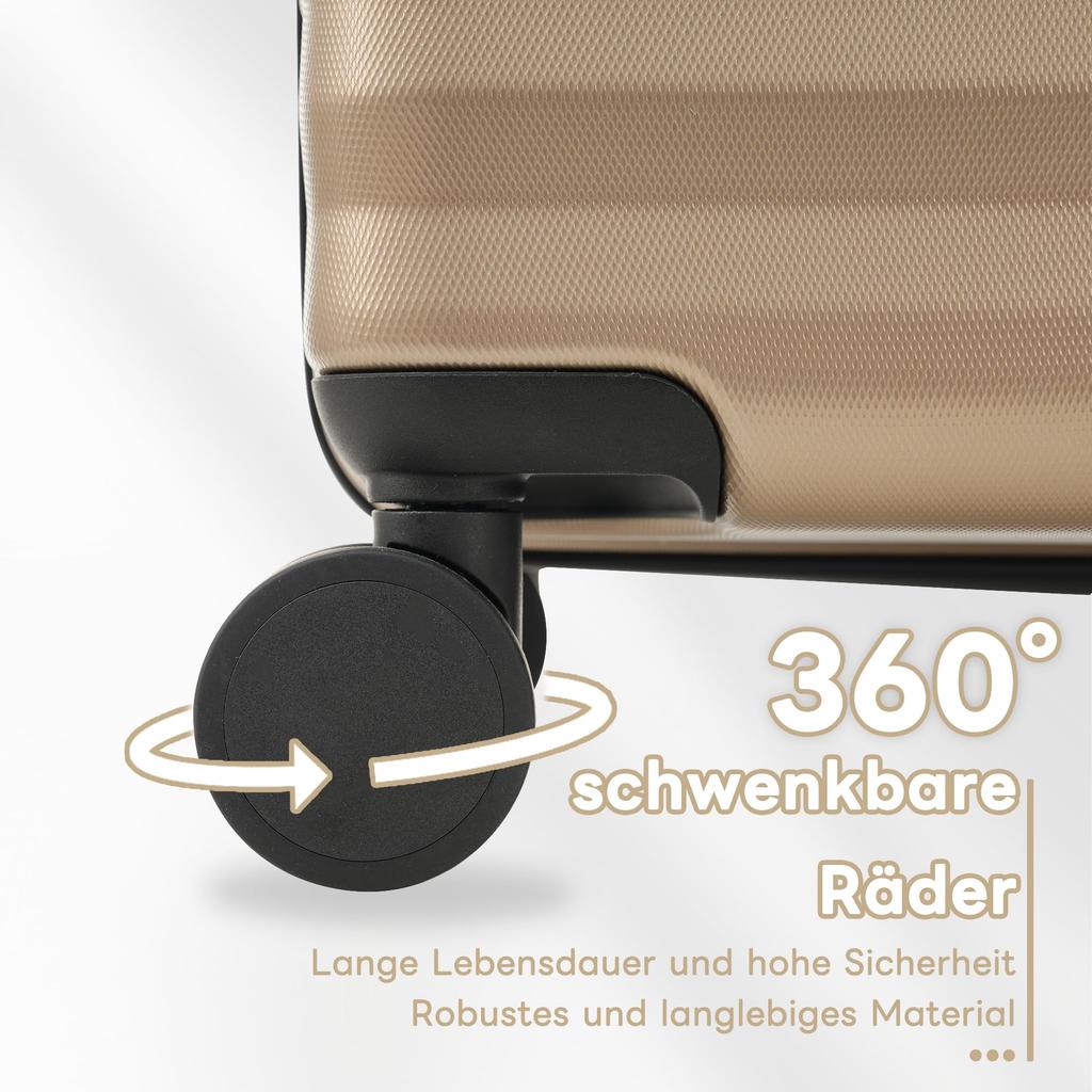 Kofferset 3tlg, Hartschalenkofferset Reisekofferset, Erweiterbar Trolley Koffer mit TSA Schloss,, Teleskopgriff, klappbarer Becherhalter, ABS