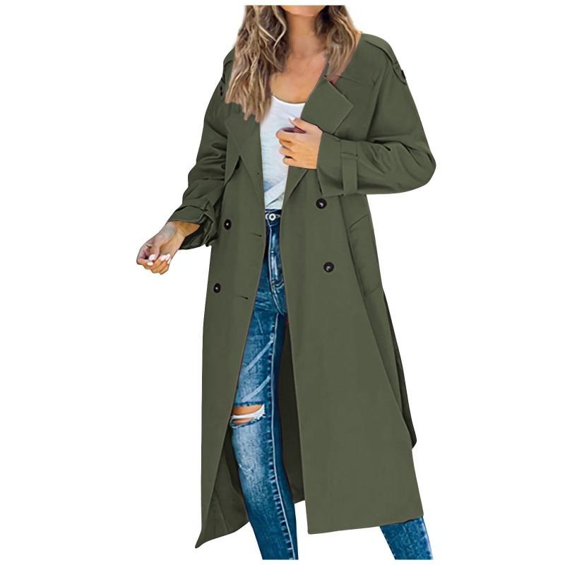 Damen Mode Einfach Zweireihig Trenchcoat Vintage Reverskragen Lange Ärmel Weiblich Schick Dame Outfits