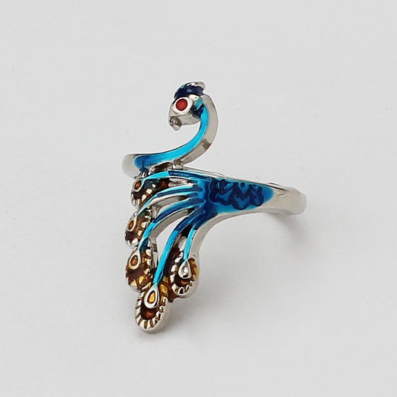 Vintage Peacock Open Ring: Ethnic-Style Adjustable Animal Jewelry for Couples