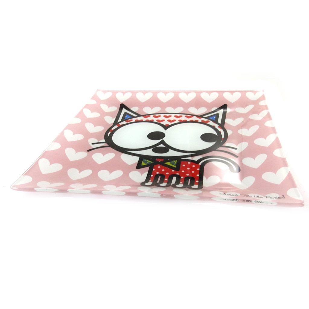 Les Trésors De Lily [N5695] - Glass Bowl 'Dog and Cat Lolita' Pink - 20x20 Cm