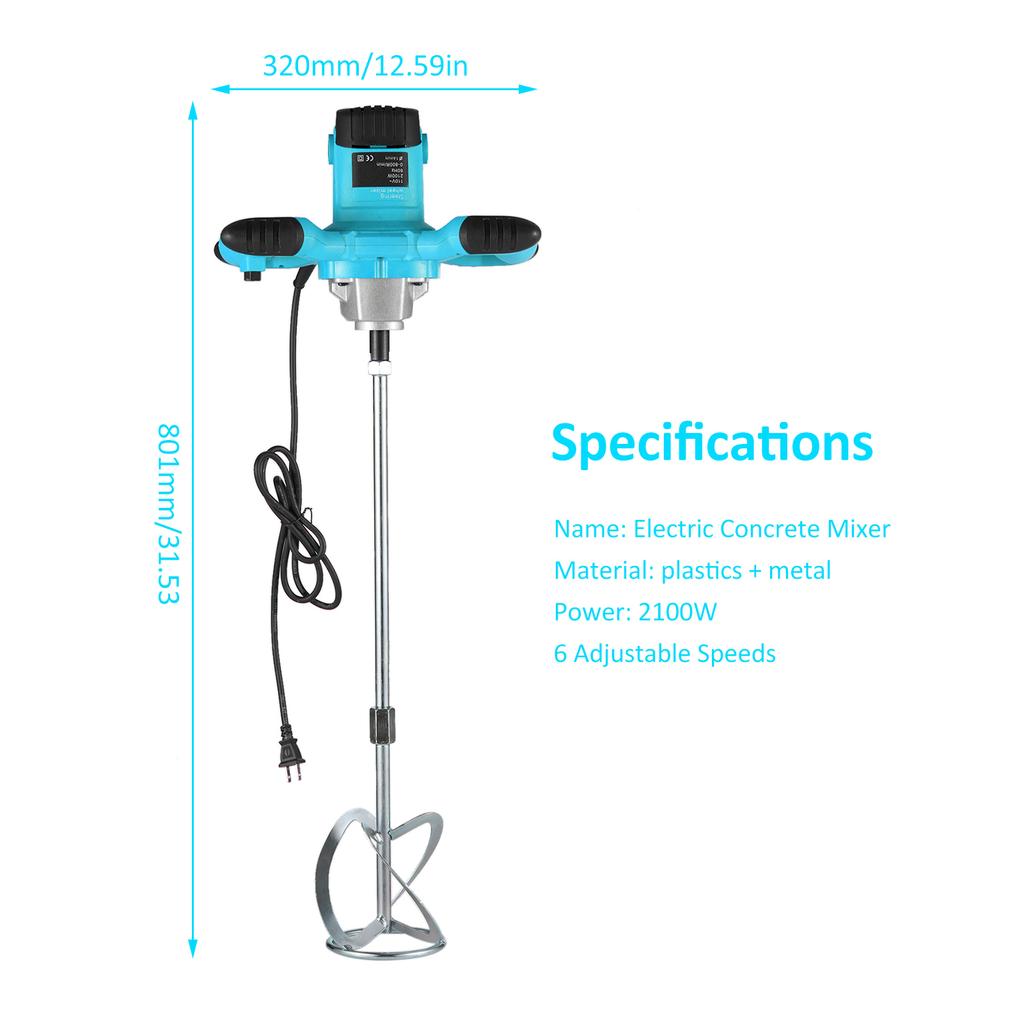 2100W Highpower Industrial Electric Mixer Mixing Drill 6Speed Control Paint Cement Coating Mixer