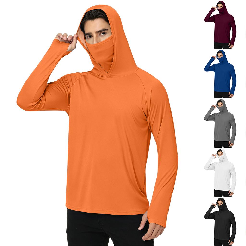 Herren Langarm Kapuzen-Outdoor-Hemd Leicht UV-Schutz Sonnenschutz Sportoberteil zum Wandern Laufen und für Freizeitkleidung