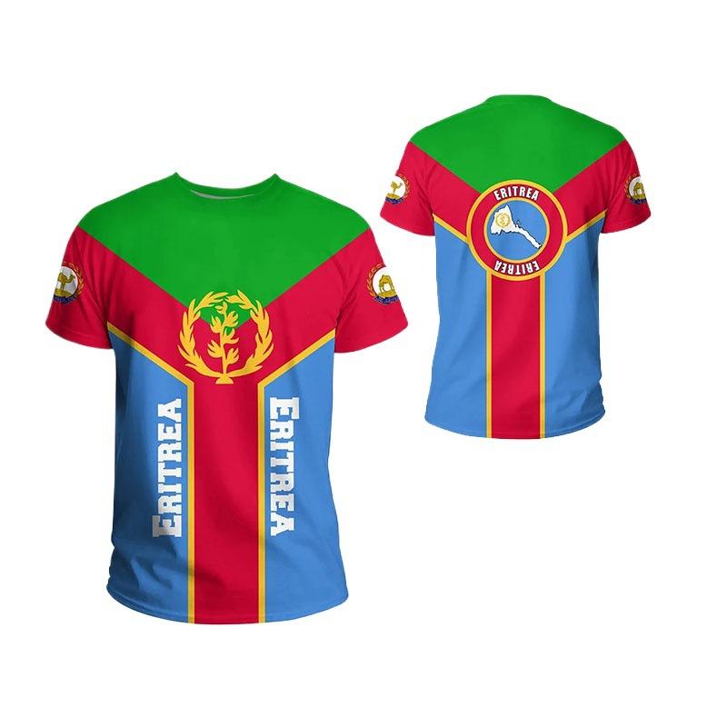 Sommer-T-Shirts mit Rundhalsausschnitt und 3D-Aufdruck der eritreischen Flagge, modisch, lässig, kurzärmelig, für Kinder und Jungen