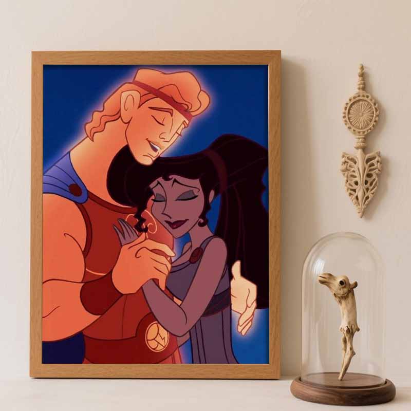 Disney Diamond Art Painting Kit – Hercules & Megara Sparkling Craft, Home Wall Decor, Handmade Gift Round 20x30cm