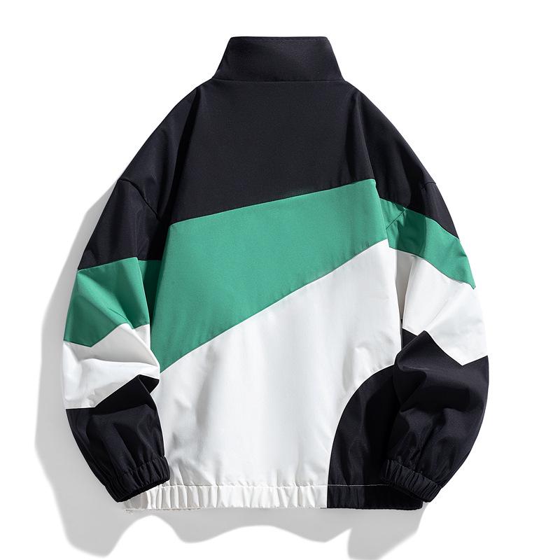 2026 Men's Spring/Autumn Loose Color Block Workwear Jacket - Trendy Casual Outerwear for Couples and Cycling.