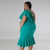 2023 Plus Size Women's European & American Fashion Slim Fit Ruffle Strapless Midi Dress