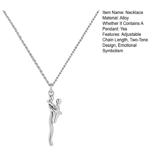 Pendentif Câlin Familial Longueur Dorée Design Émotionnel Collier Bicolore Argenté Chaîne Réglable Collier Mère Enfant