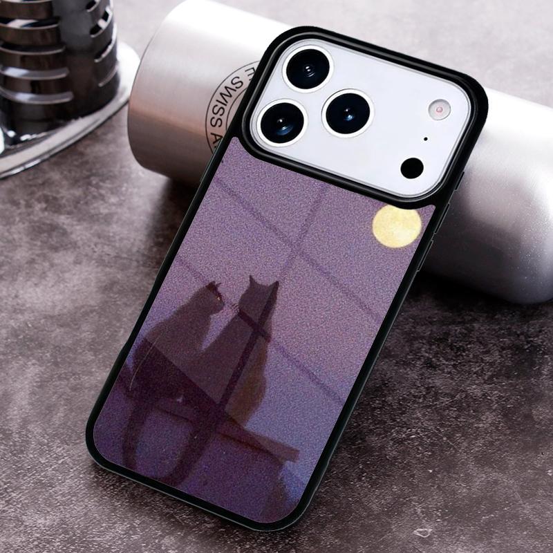 Anime Moon Cat Phone Case For iPhone 17 16 15 14 13 12 11 Pro Max Plus 17Air Soft Silicone Cover
