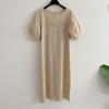 Honey J Clat Pleated Puff Sleeve Long Dress  3 Colors 