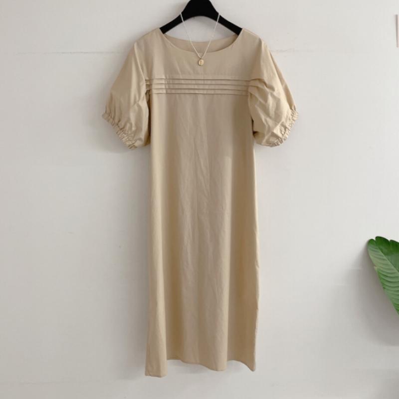 Honey J Clat Pleated Puff Sleeve Long Dress  3 Colors 