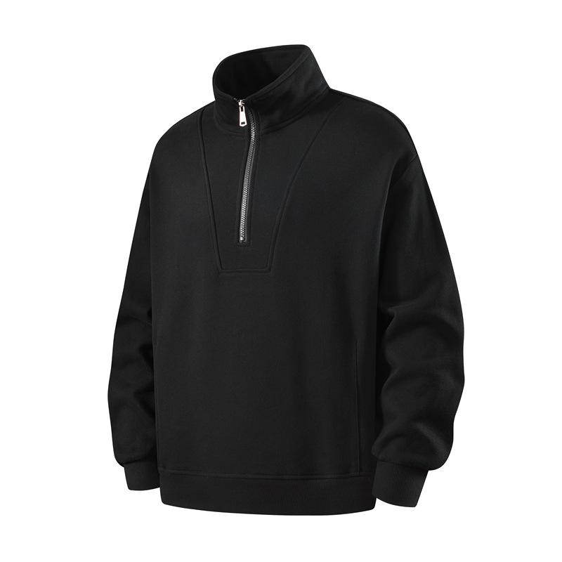 Men's Gray Heather Half Zip Stand Collar Sweatshirt - Oversized Casual Streetwear Pullover Top