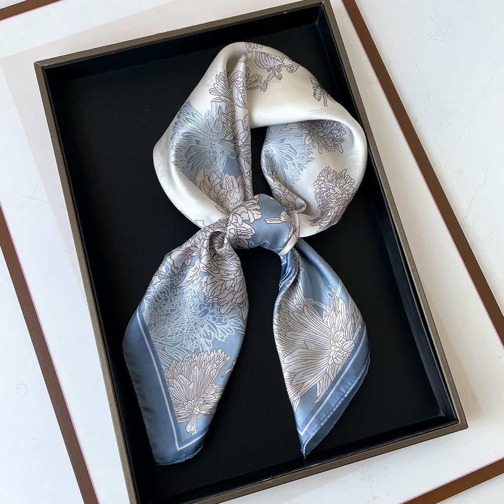 

70*70см Роскошный Принт Шелковый Квадратный Платок Женский Мягкий Сатиновый Шейный Платок Повязка для Волос Модный Шаль Накидка Лента Повязка на Голову Фуляр Женский синий